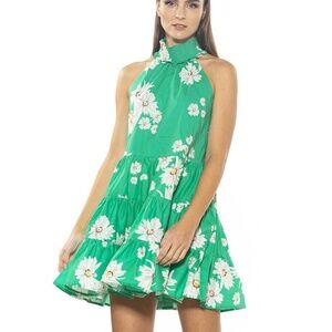 $245 NWT Alexia Admor Molly Tiered Trapeze Halter Dress Green Daisy Size 6